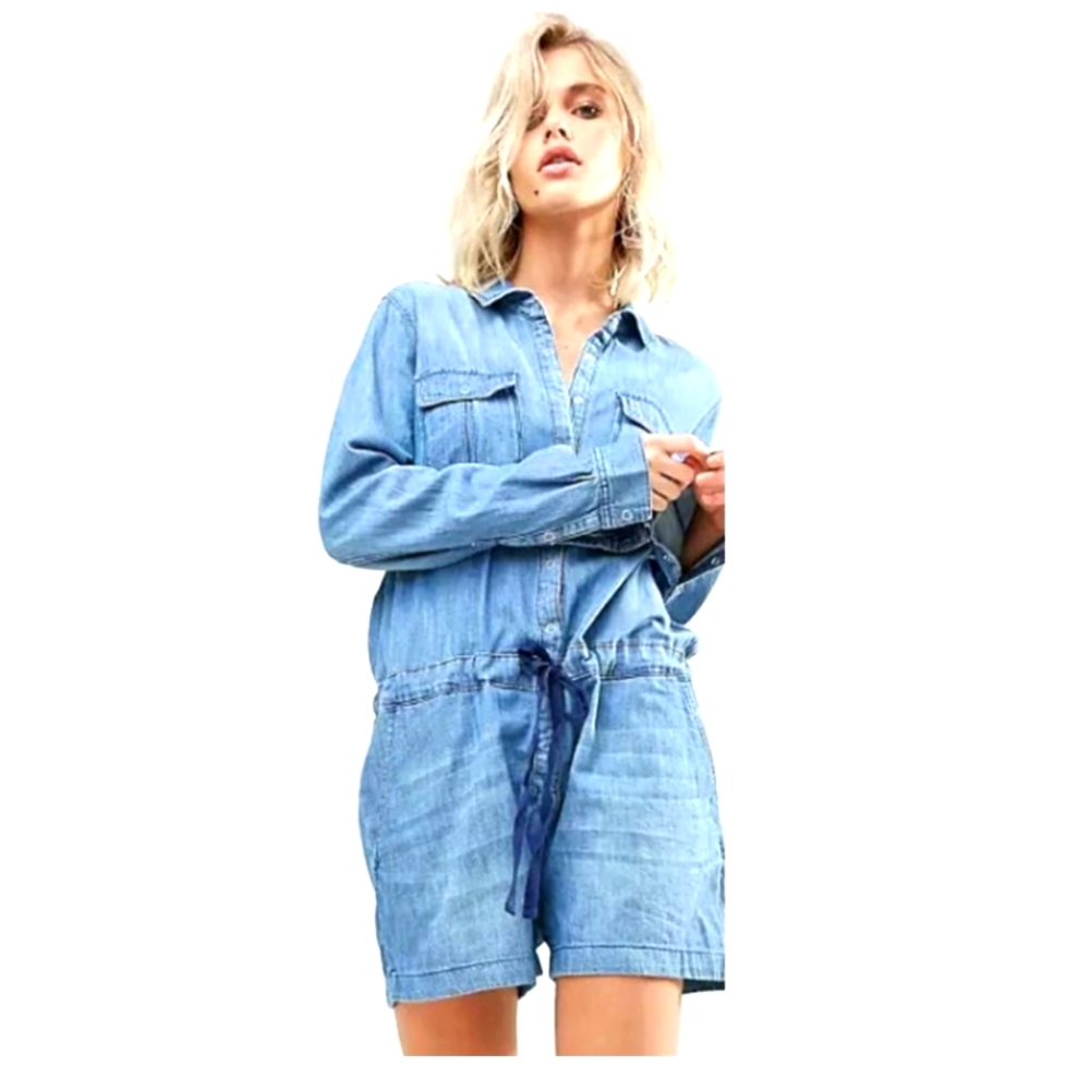 Blank NYC Light Blue Denim Jumpsuit Romper - Picture 3 of 15